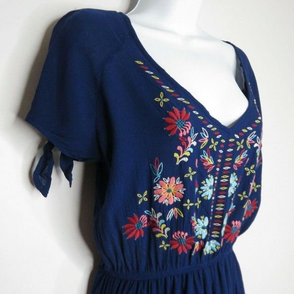 Blue Rain Size S Embroidered Romper Shorts Set Boho Floral - Picture 4 of 7